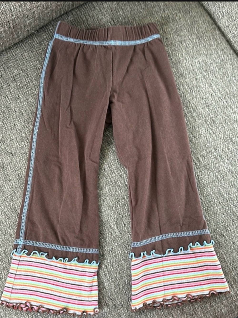 Mis Tee V-Us Girls Brown Flare Legging Pants Ruffle Stripe Cuff Accent 3T